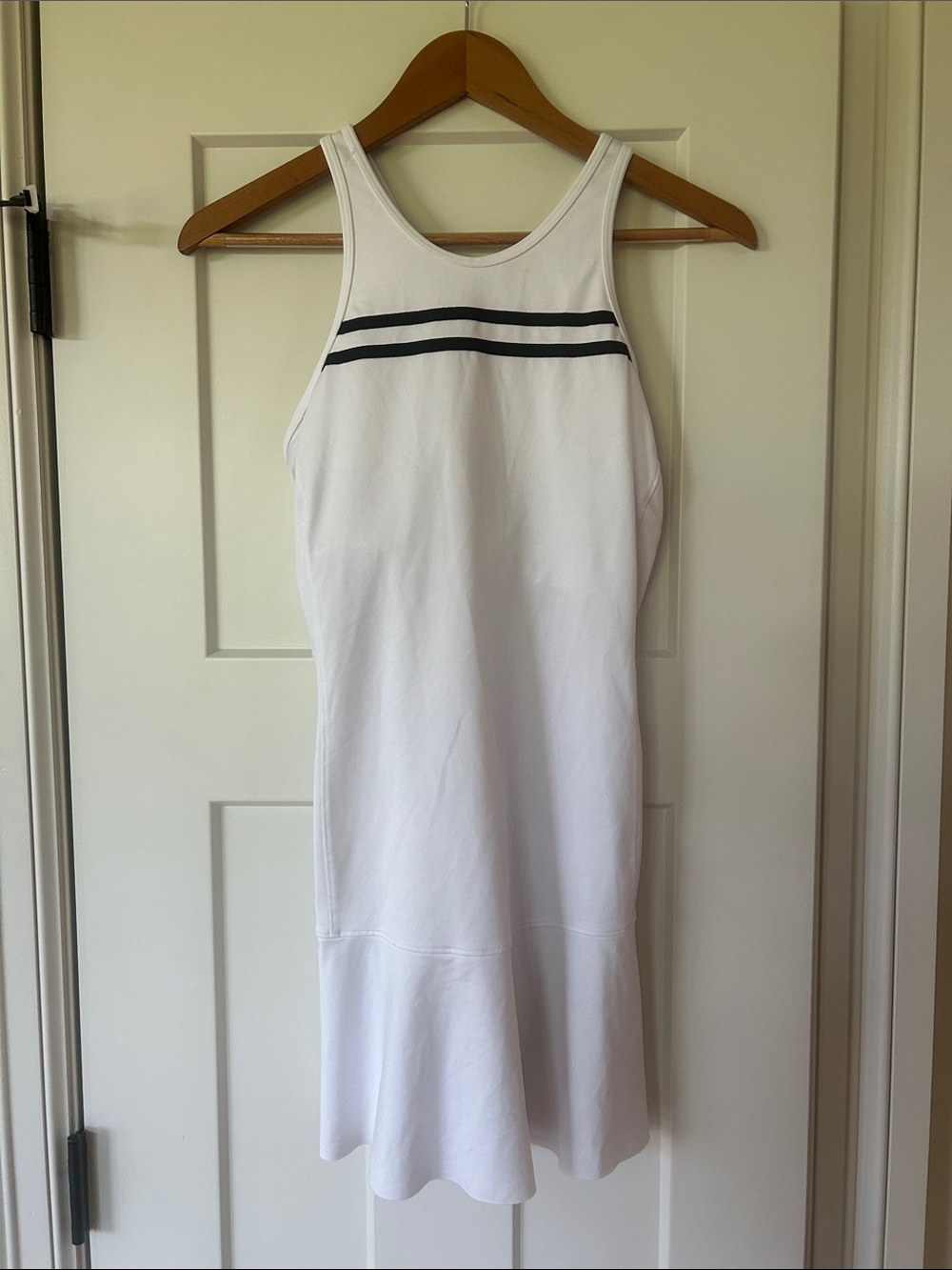 White Sleeveless Midi Dress with Navy Stripe